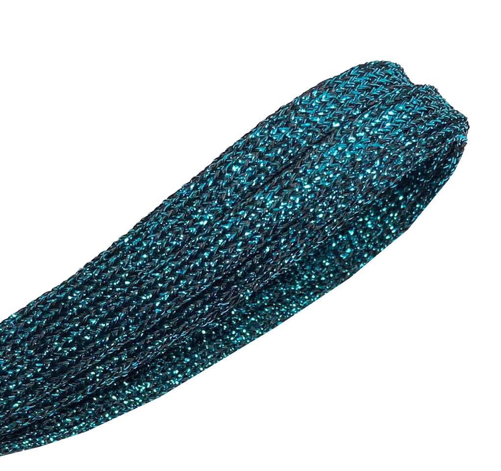 Lacets plats fins à paillettes bleu paon
