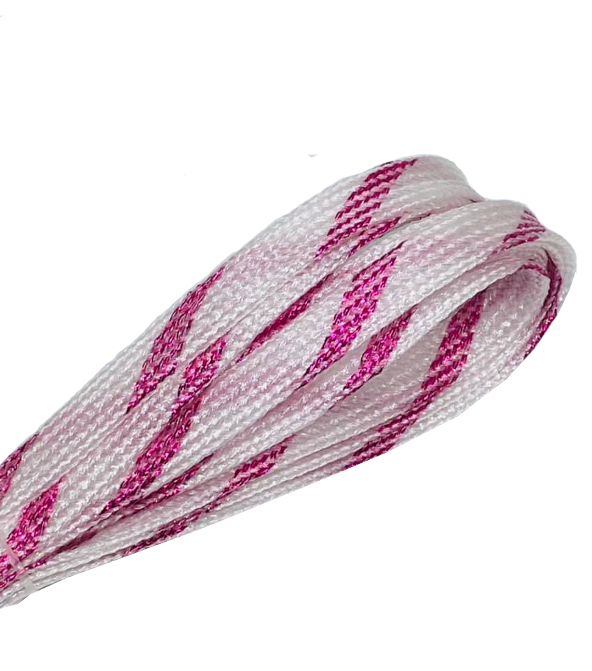 Lacets plats fins paillettes bicolore blanc et fuchsia