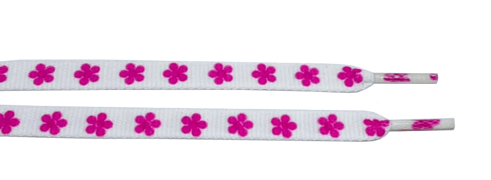 Lacets blancs fleurs rose /fuchsia