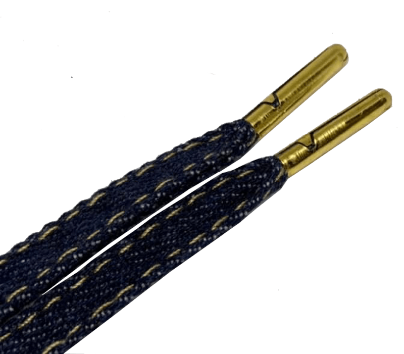 Raw denim laces with gold-tone metal tips