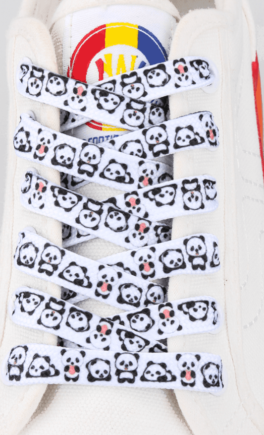 White printed flat laces - Kawaii panda