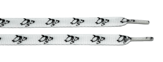 White flat laces with penguin print
