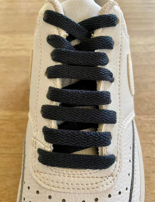 Navy blue flat laces for sneakers and trainers | CrazyLace