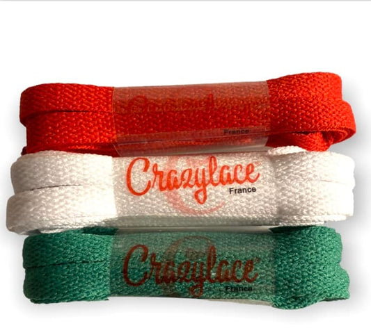 Pack of 3 pairs of red, white, and green shoelaces
