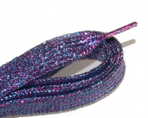 Lacets plats paillettes bleu, violet et fuchsia en Lurex
