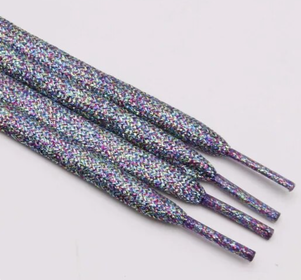Thin flat multicoloured glitter laces silver purple