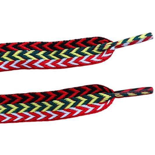 Wide tricolor Lanvin-style flat laces in red, yellow, and black.