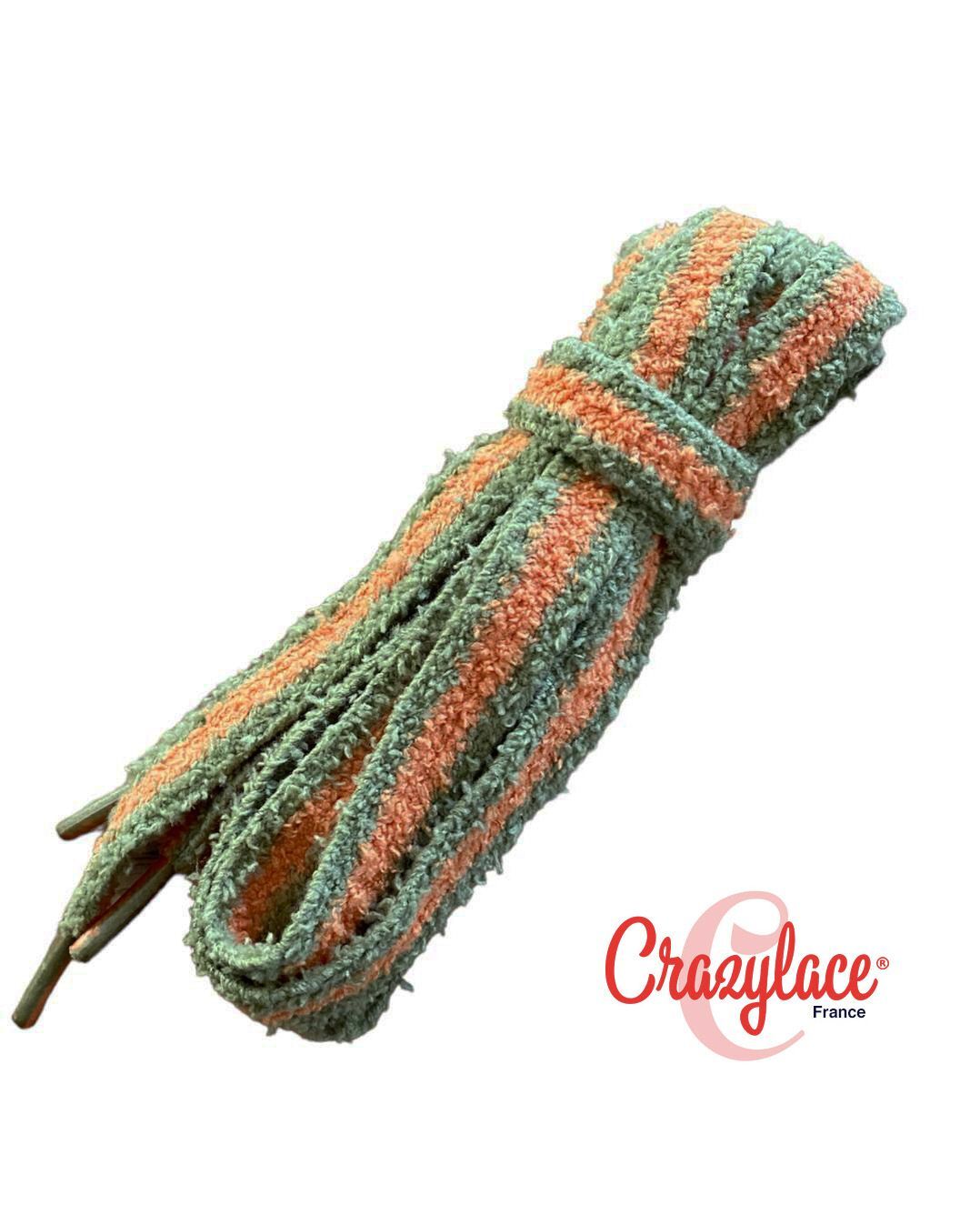 Lacets plats Fluffy bicolore kaki et orange – Style Urban Street, doux comme un nounours