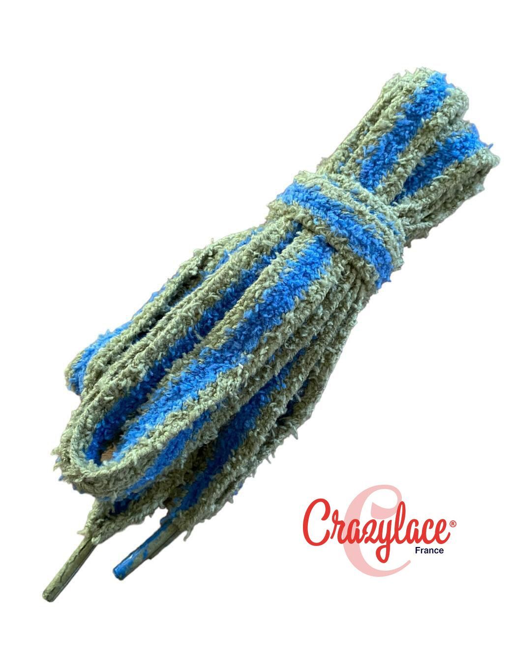 Lacets plats Fluffy bicolore kaki et bleu royal – Style Urban Street, doux comme un nounours