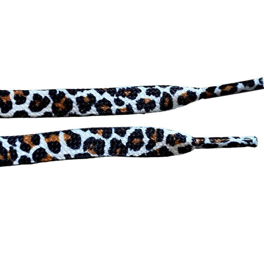 white and brown leopard flat laces