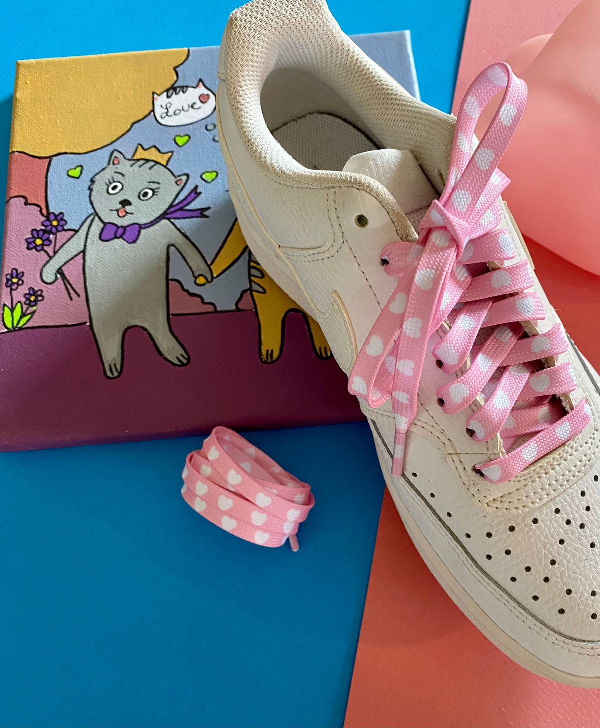 Lacets coeurs rose et blanc