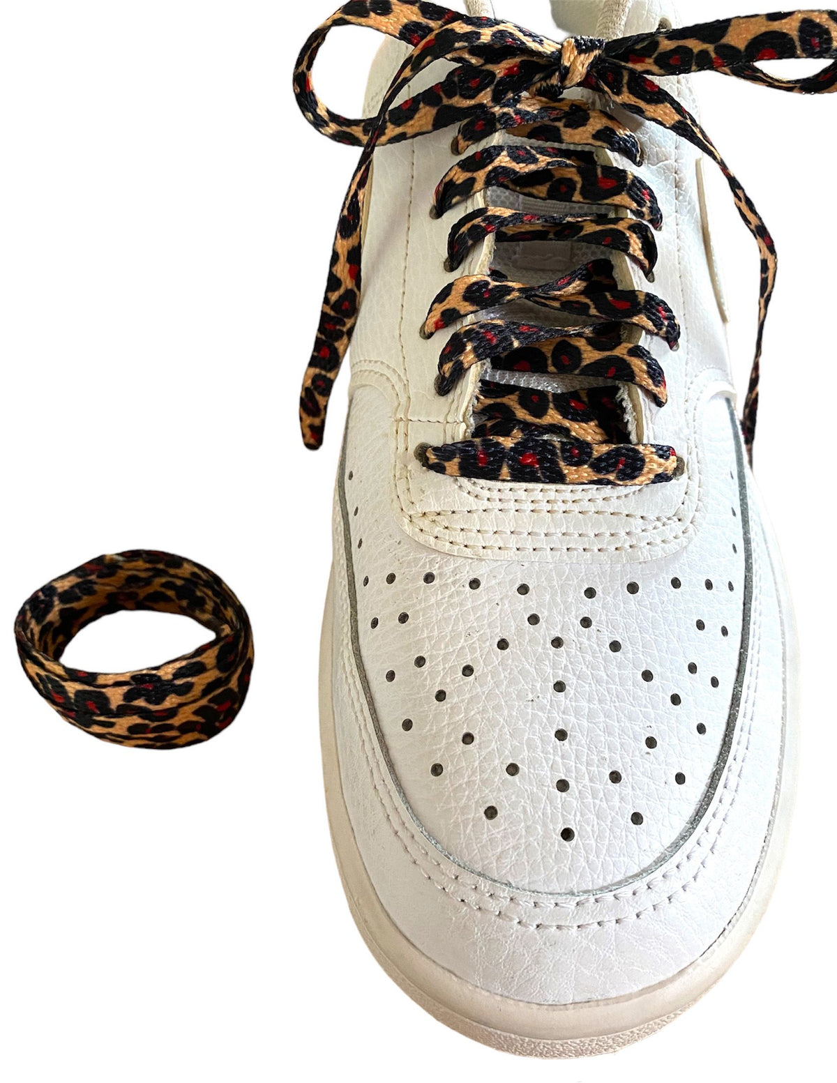 Camel and red leopard laces