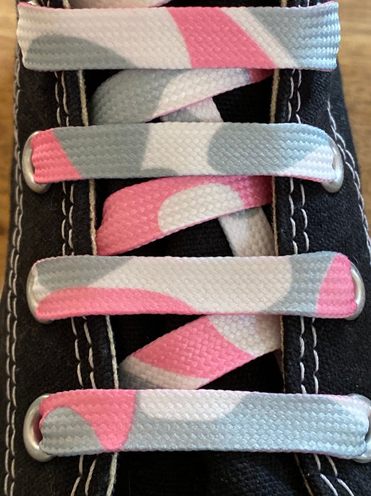 Pink and grey camouflage laces