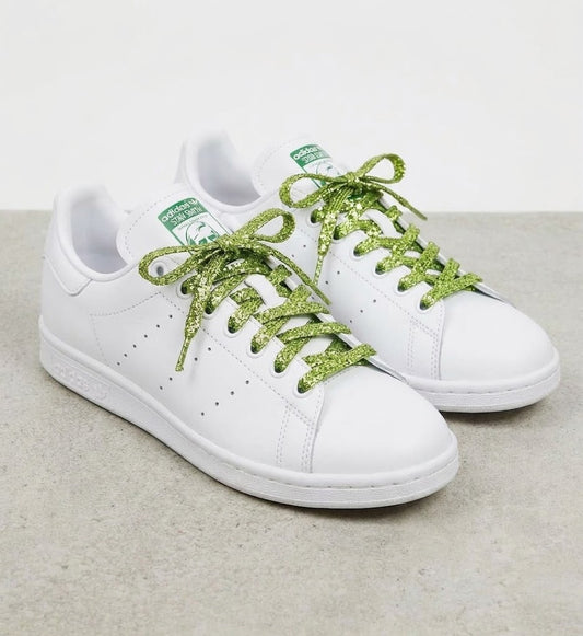Fine flat glittery tea green laces