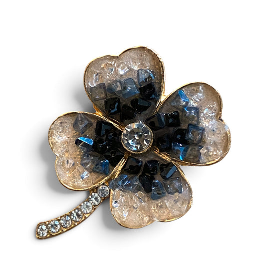 Gold-tone four-leaf clover brooch with rhinestones - Crazylace