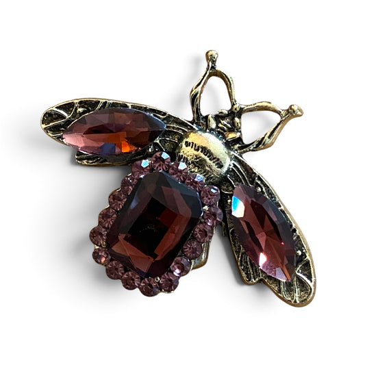 Broche abeille dorée à strass Grenat