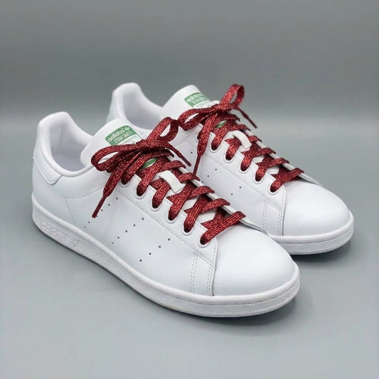 Thin flat glitter laces in madder red