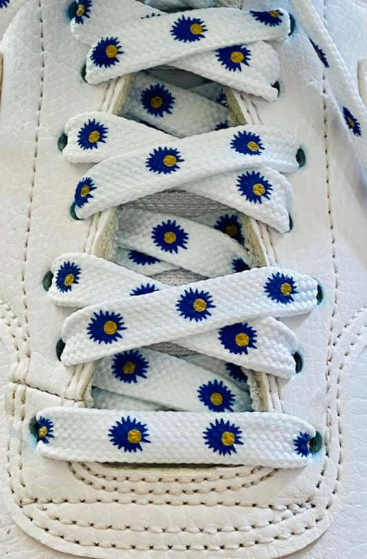 White flat blue daisy laces