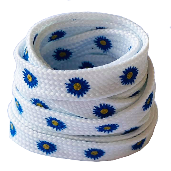 White flat blue daisy laces