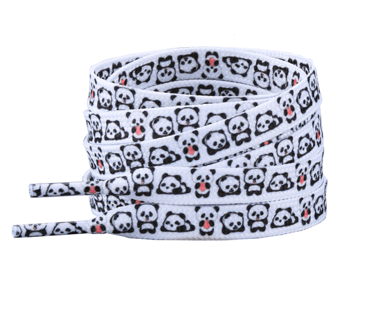 White printed flat laces - Kawaii panda