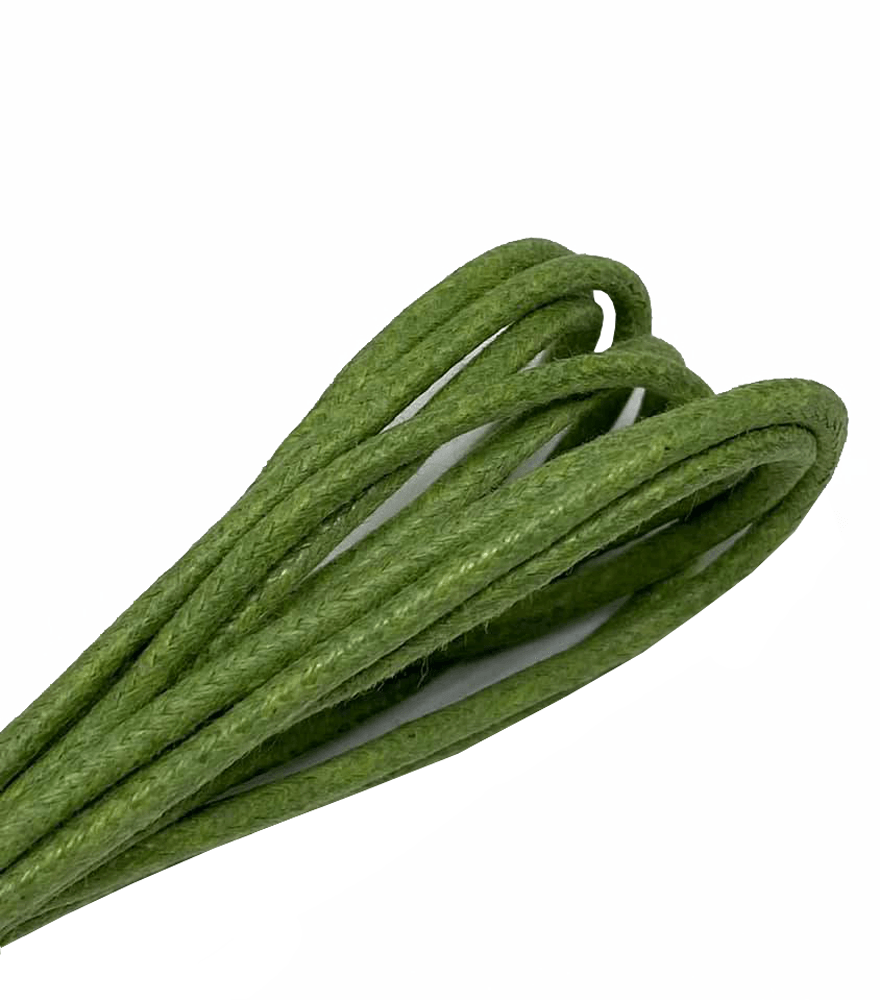 Thin round waxed olive green shoelaces