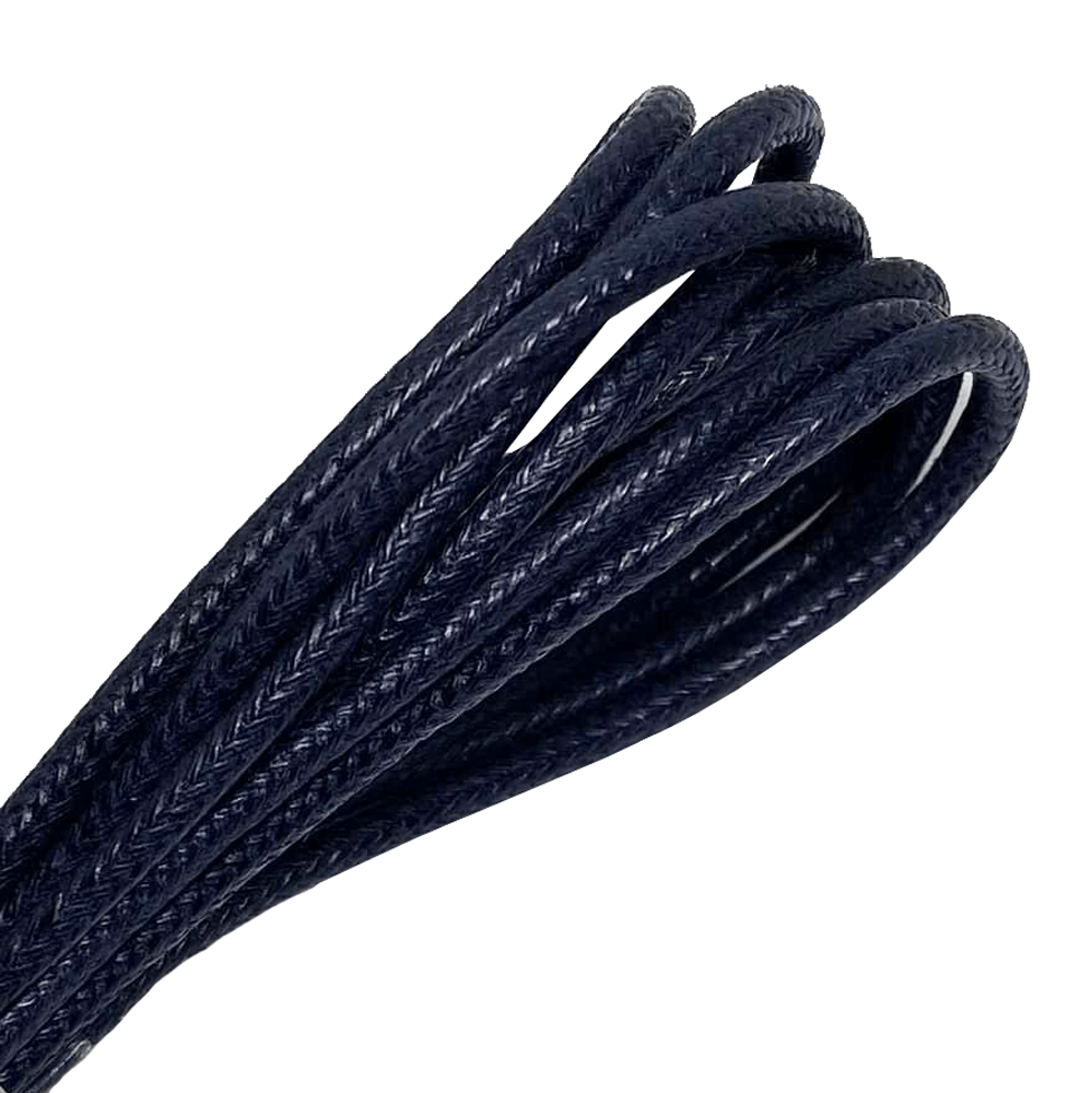 Thin round waxed midnight blue laces