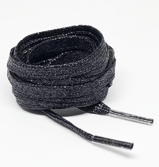 Lacets plats fins à paillettes noires