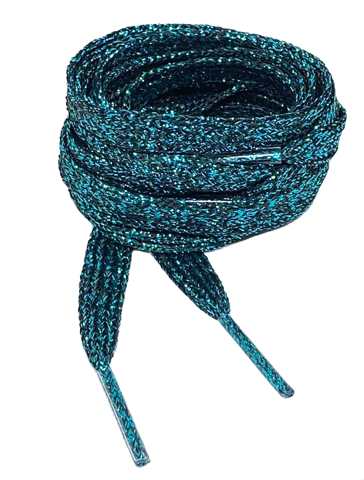 Lacets plats fins à paillettes bleu paon