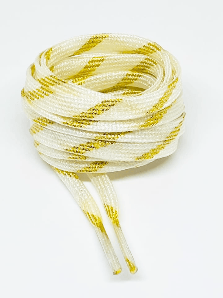 Lacets plats fins paillettes bicolore blanc et or
