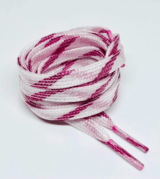 Thin flat two-tone glitter laces, white and fuchsia
