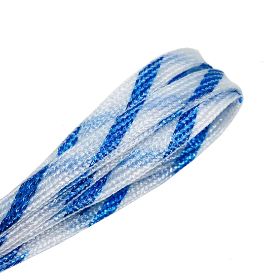 Thin flat glitter laces in two-tone white and royal blue
