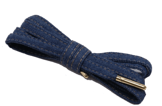 Raw denim flat laces with metal aglets
