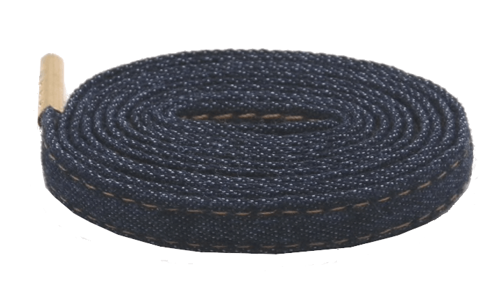 Raw denim flat laces with metal aglets