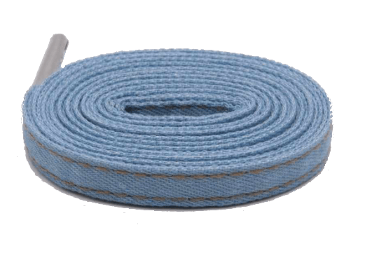 Bleached denim flat laces with metal finish