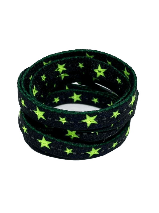 Lacets plats étoiles -  couleur vert fluo