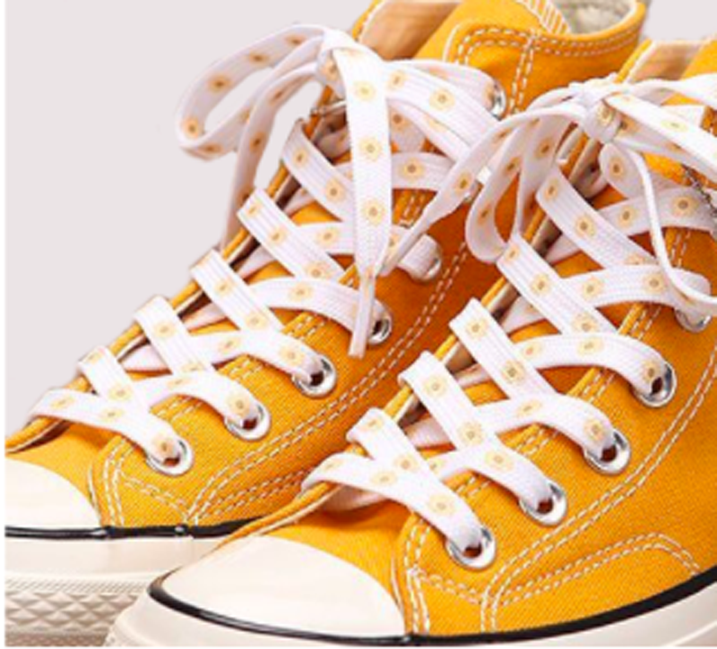 Lacets plats blancs pâquerettes jaunes