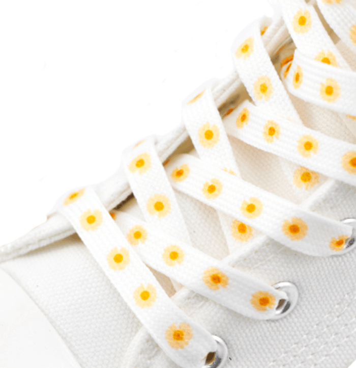 Lacets plats blancs pâquerettes jaunes