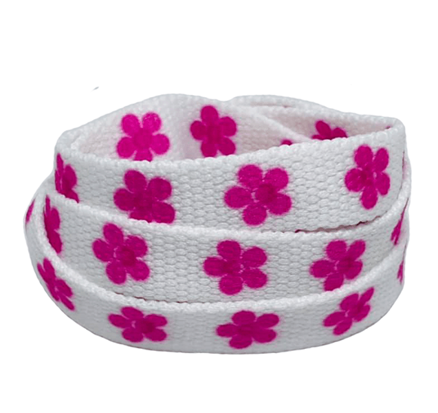 Lacets blancs fleurs rose /fuchsia