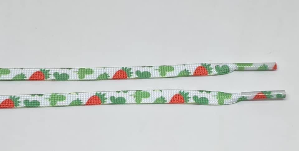 White flat strawberry-print shoelaces