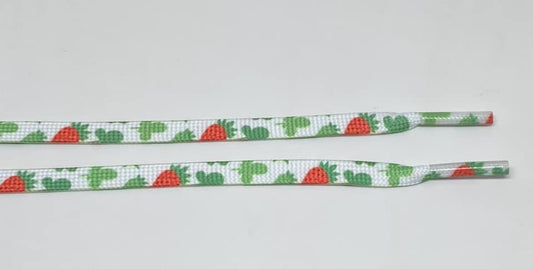 White flat strawberry-print shoelaces
