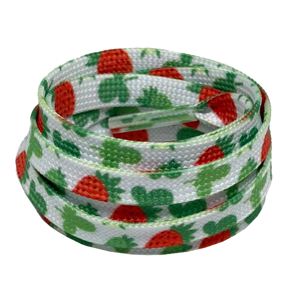 White flat strawberry-print shoelaces