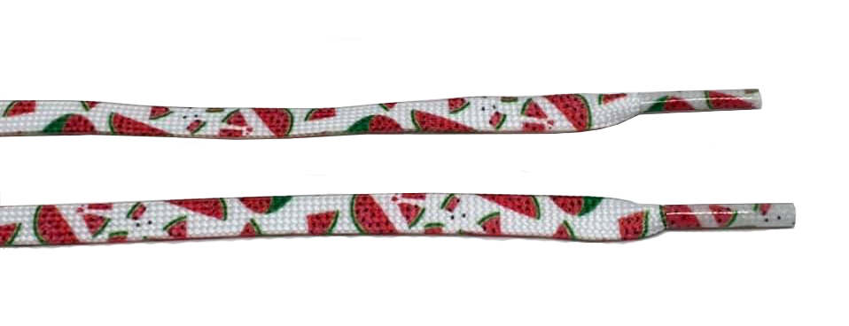 White flat shoelaces with small watermelons