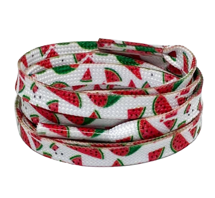 White flat shoelaces with small watermelons