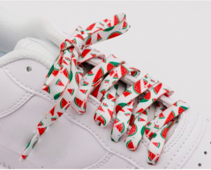 White flat shoelaces with small watermelons