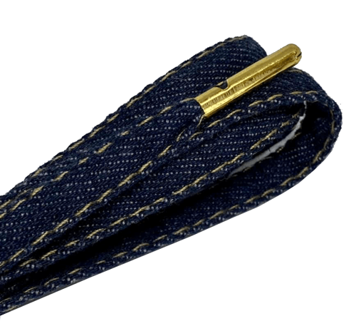 Raw denim laces with gold-tone metal tips