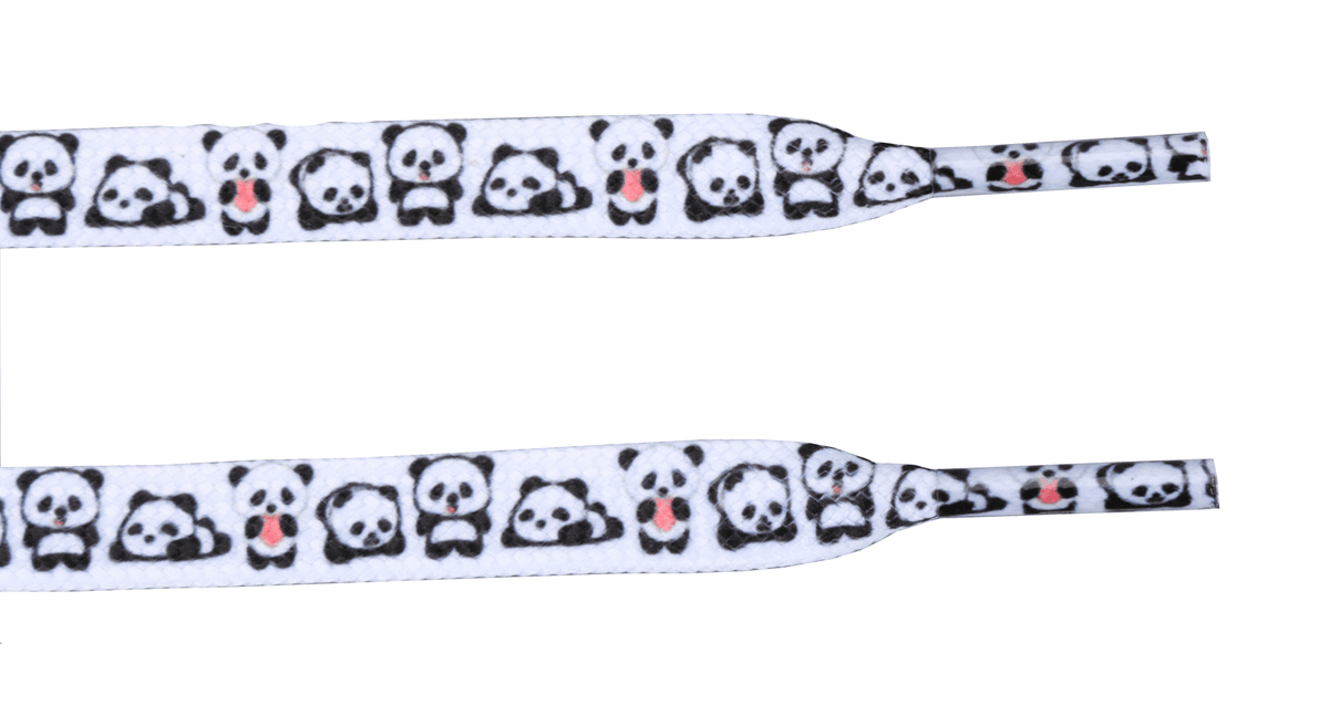 Lacets plats blancs imprimés - Panda kawaii