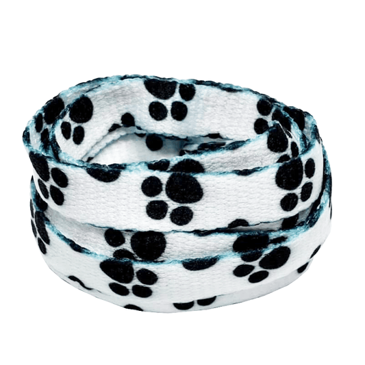 White flat laces with cat paw print.