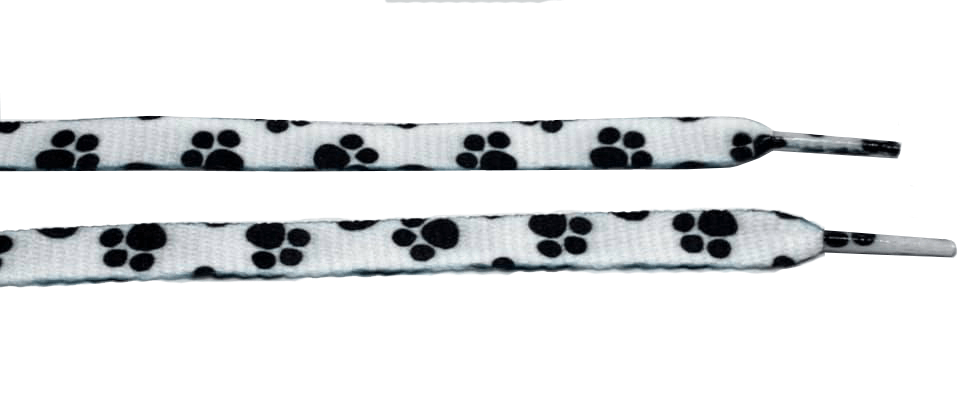 White flat laces with cat paw print.