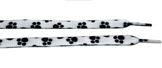 White flat laces with cat paw print.
