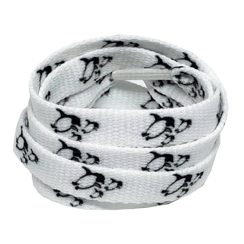 Lacets plats blancs imprimés pingouins